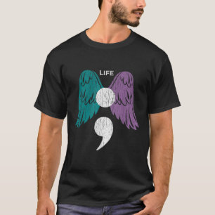 Leben Semicolon Wings Suizidbewusstsein Mentale He T-Shirt