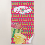 Leben Sie am Strand! Fun Tropical Fruit Mit Monogr Strandtuch (Vorderseite)
