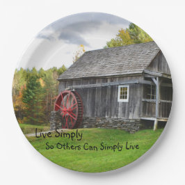 Leben Sie einfach alte Mühle Pappteller