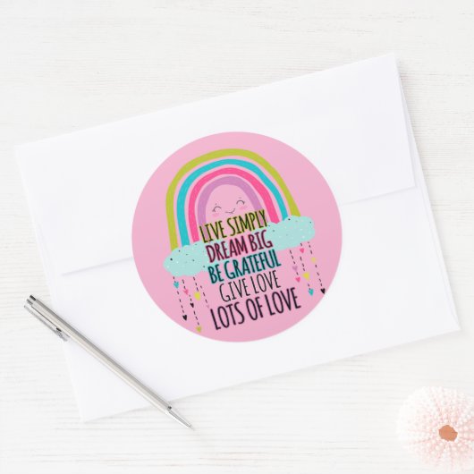 Leben Sie einfach träumen Big Be Dankbarkeit geben Runder Aufkleber (Umschlag)