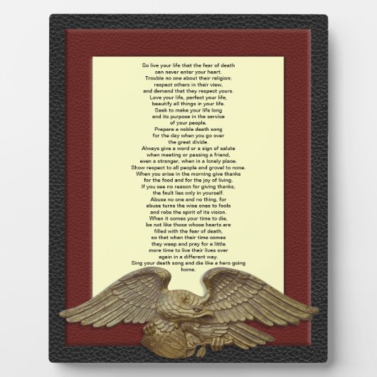 Leben Sie Ihr Leben, Chief Tecumseh Goldadlerplake Fotoplatte (Vorderseite)