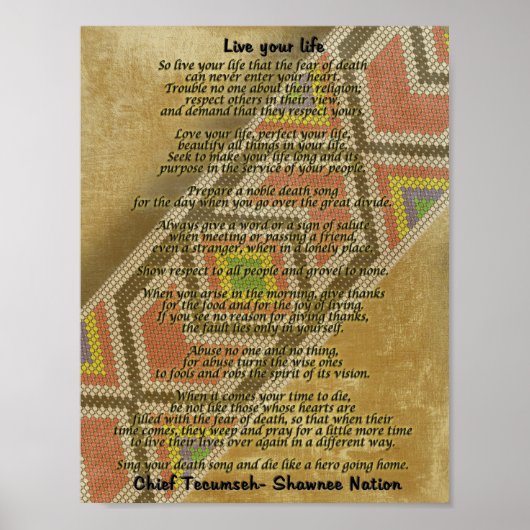 Leben Sie Ihr Leben, die Oberhaut der Tecumseh Per Poster (Vorne)