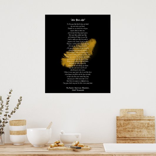 "Leben Sie Ihr Leben" Goldene Feder von Chef Tecum Poster (Küche)