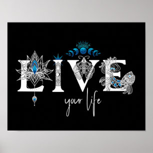 Leben Sie Ihr Leben schwarz blau funkeln Lotus moo Poster