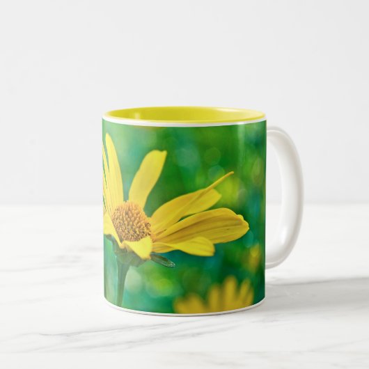 Leben Sie in voller Blüte! Gelbe Blume Zweifarbige Tasse (VorderseiteRechts)