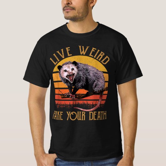 Leben Sie komisches Fake Ihr Tod Opossum Ugly Katz T-Shirt (Vorderseite)
