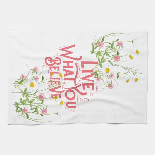 Leben Sie, was Sie glauben, Zitat Lila trocken Blu Geschirrtuch (Horizontal)