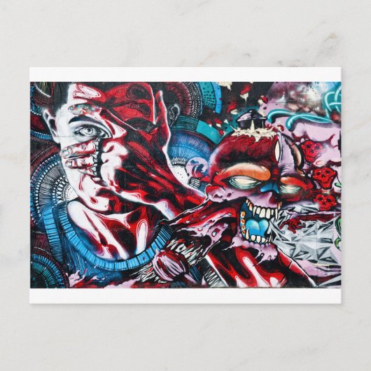 Leben und Tod. Graffiti an der texturierten Wand. Postkarte (Vorderseite)