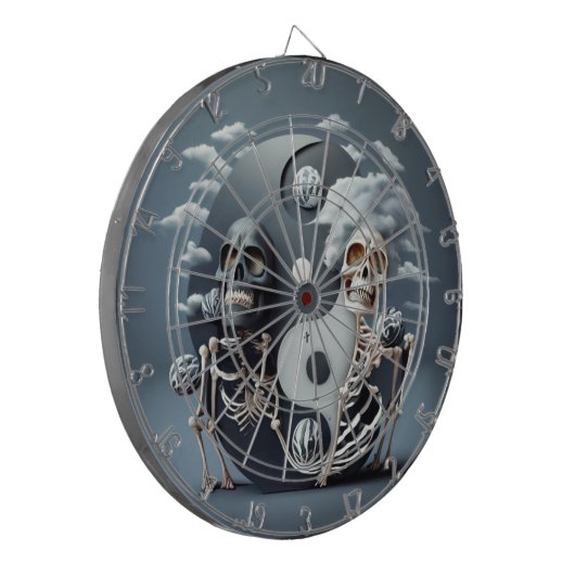 Leben und Tod, Halloween YinYang Skeleton Dartscheibe (Vorderseite Links)