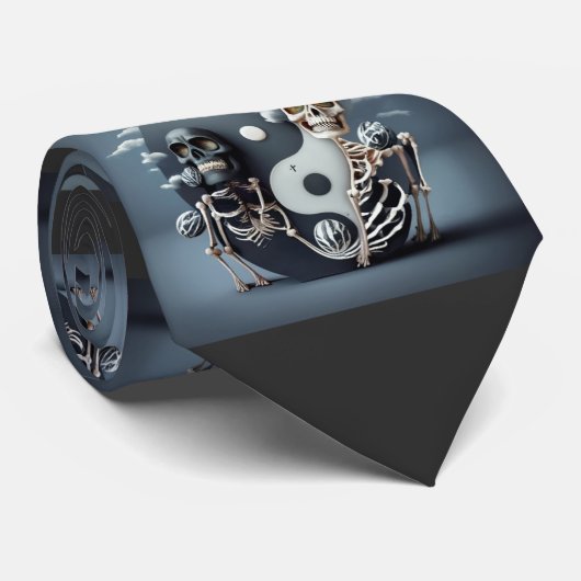 Leben und Tod, Halloween YinYang Skeleton Krawatte (Gerollt)