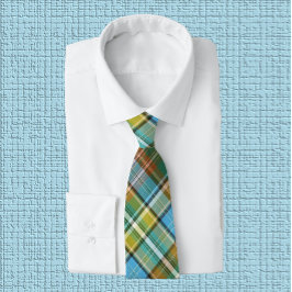 Lebend grün, gelb, gebrannt orange & blau Kariert Krawatte