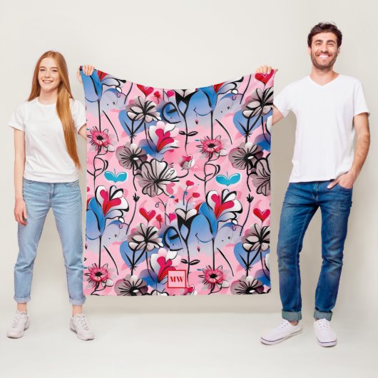 Lebende, blumenreiche Herzen und Blume, Monogramm Fleecedecke (Beispiel)
