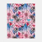 Lebende, blumenreiche Herzen und Blume, Monogramm Fleecedecke (Vorderseite)