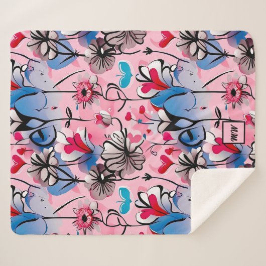 Lebende, blumenreiche Herzen und Blume, Monogramm Sherpadecke (Vorderseite (Horizontal))