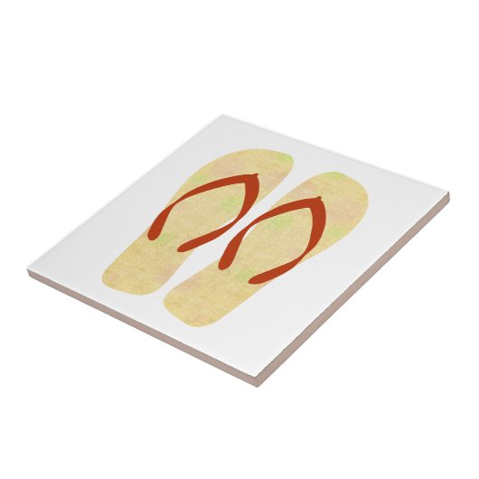 Lebende gelbe Flip Flops an der Küste Fliese (Seite)