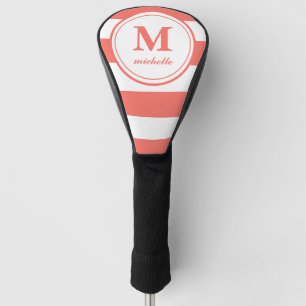 Lebende Koralle stripes   personalisiertes Golf Headcover