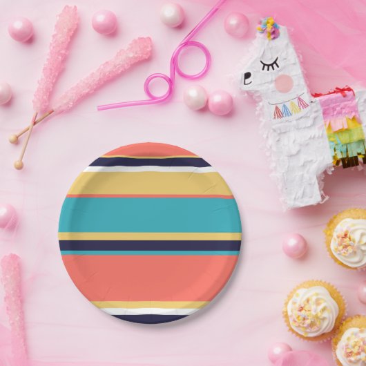 Lebende Korallen, blaue und gelbe Streifen Pappteller (Party)