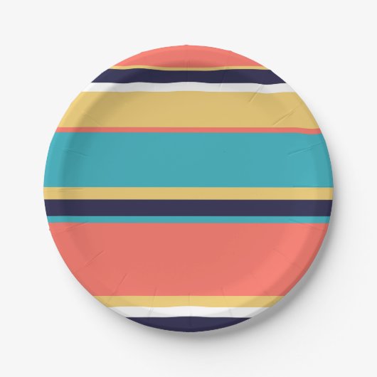 Lebende Korallen, blaue und gelbe Streifen Pappteller (Vorderseite)
