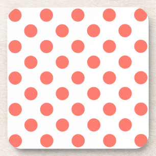 Lebende Korallen-Polka-Punkte auf Weiß Getränkeuntersetzer