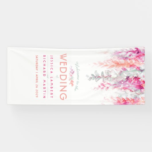 Lebende Korallen, rosa, grüne Hochzeitskunst willk Banner (Horizontal)