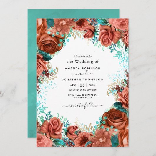 Lebende Korallen und Aquamarine Einladung zur Hoch (Vorne/Hinten)