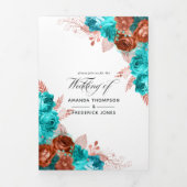 Lebende Korallen und Aquamarine Hochzeit Dreifach Gefaltete Einladung (Cover)