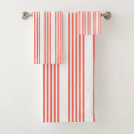Lebende Korallen und weiße fünf Streifen Muster Badhandtuch Set