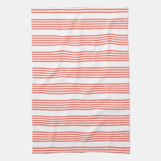 Lebende Korallen und weiße fünf Streifen Muster Geschirrtuch (Vertikal)