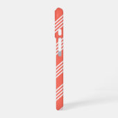 Lebende Korallen und weiße vier Streifen Muster iPhone 16 Hülle (Linke Seite)