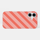 Lebende Korallen und weiße vier Streifen Muster iPhone 16 Hülle (Rückseite (Horizontal))