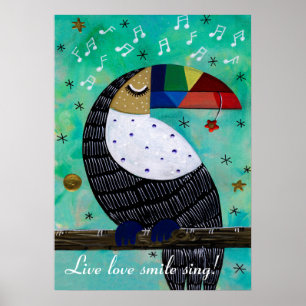 Lebende Liebe lächelt farbiger Acrylpapagei mit Te Poster