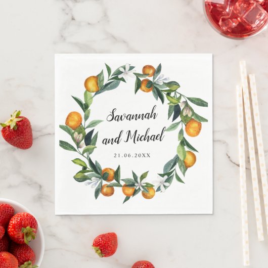 Lebende Mandarine Citrus Blossom Hochzeitmonogramm Serviette (Beispiel)