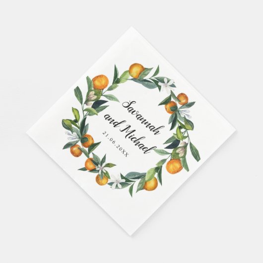 Lebende Mandarine Citrus Blossom Hochzeitmonogramm Serviette (Ecke)
