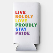 Lebende mutige Liebe Bleibe stolz Pride Drink Cool Selters Dosenkühler (Rückseite)