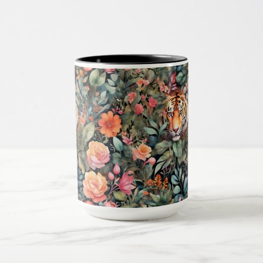 Lebende Tiger, Blume und Blattwerk Tasse (Zentrum)