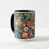 Lebende Tiger, Blume und Blattwerk Tasse (Vorderseite Links)