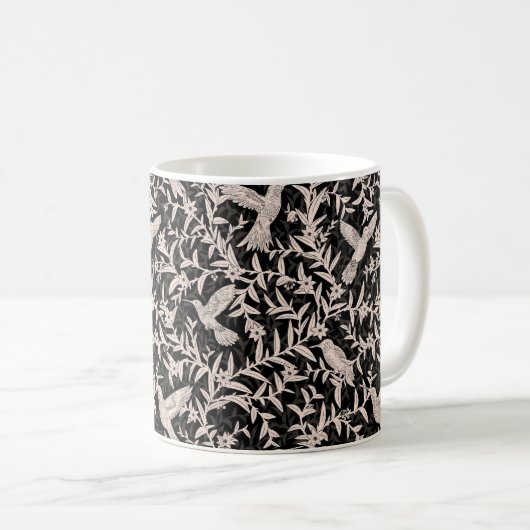 Lebende Vögel blättern whimsical anthrazit Kaffeetasse (VorderseiteRechts)