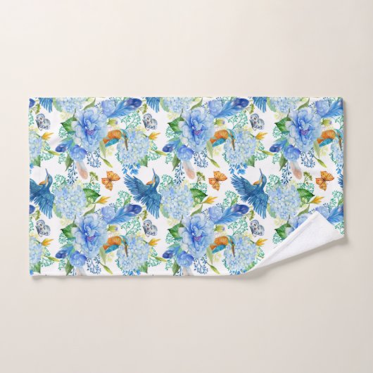Lebende Vögel und blaues Hydrangea-Handtuch Badhandtuch Set (Handtuch)