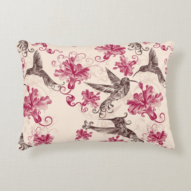 Lebende Vögel und farbige Blume in der Rose Dekokissen (Vorderseite)