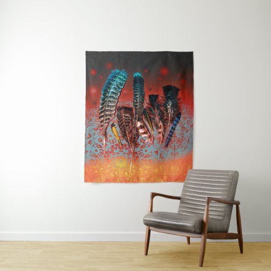 Lebende Vogelfedern Orange Türkis Südwestlich Wandteppich (Beispiel)