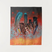 Lebende Vogelfedern Orange Türkis Südwestlich Wandteppich (Vorderseite)