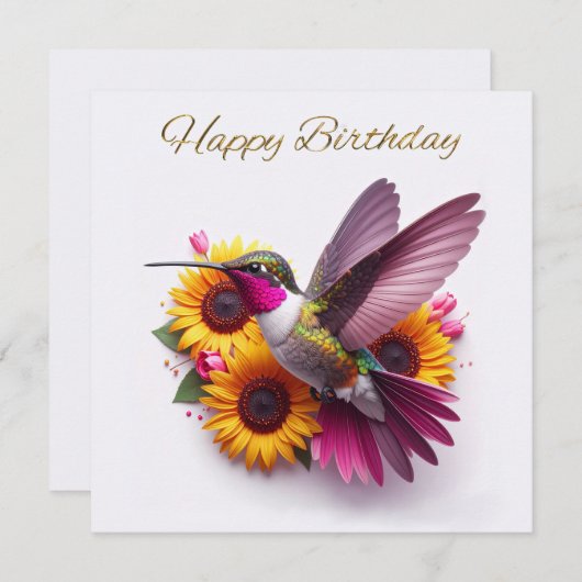 Lebender Vogel fliegen mit Blume Glücklich Geburts (Vorne/Hinten)