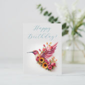 Lebender Vogel fliegen mit Blume Glücklich Geburts Postkarte (Stehend Vorderseite)