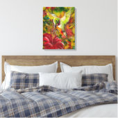 Lebender Vogel mit rotem Hibiskus Leinwanddruck (Insitu (Schlafzimmer))