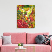 Lebender Vogel mit rotem Hibiskus Leinwanddruck (Insitu (Wohnzimmer))