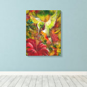 Lebender Vogel mit rotem Hibiskus Leinwanddruck (Insitu (Holzboden))