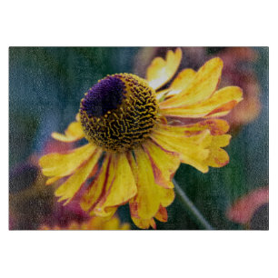 Lebendes Gelbes Helenium mit Lila Zentrum Schneidebrett