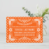 Lebendes orangefarbenes und weißes Papelpicado Qui Einladung (Stehend Vorderseite)