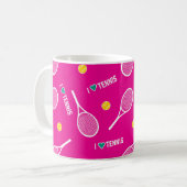 Lebendes pink-I-Liebe-Tennismuster Kaffeetasse (Vorderseite Links)
