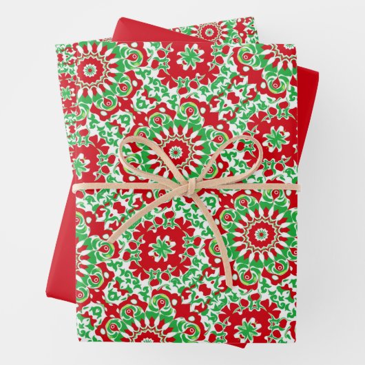 Lebendes rotes, grünes und weißes Muster Geschenkpapier Set (Beispiel)